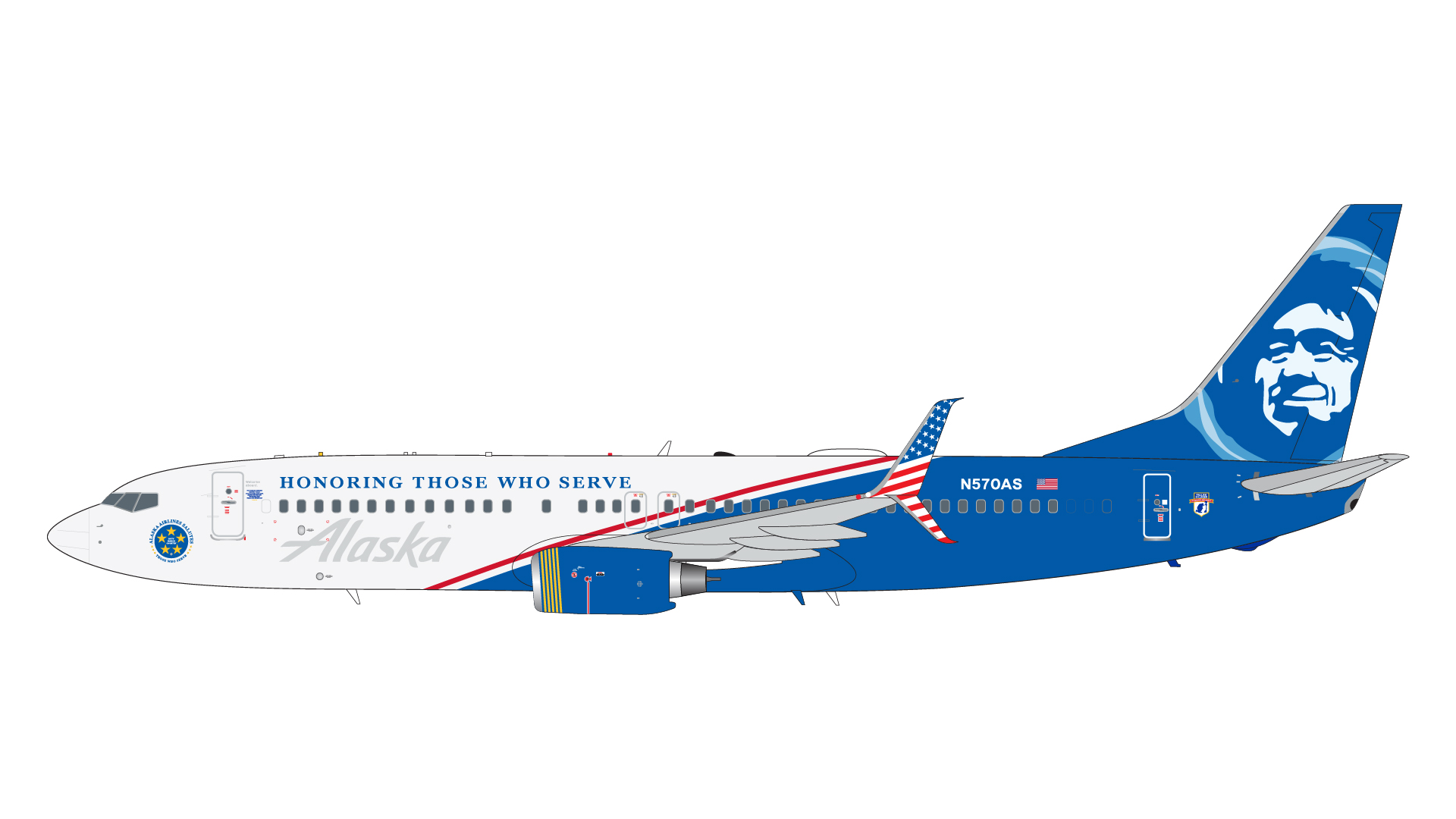 G2ASA1138 GEMINI 200 Alaska Airlines / アラスカ航空 B737-800S N570AS Honoring Those Who Serve 1:200 完売しました。 GEMINI JETS 1:200 ALASKA AIRLINES / アラスカ航空 737-800 亜鉛ダイキャスト製