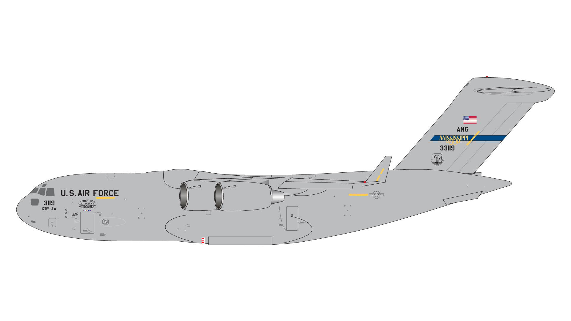 GMUSA121  GEMINI MACS U.S. Air Force C-17A Mississippi Air National Guard 03 3119 1:400 完売しました。 GEMINI JETS 1:400 USAF U.S. Air Force / アメリカ空軍 C-17 グローブマスターIII 亜鉛ダイキャスト製