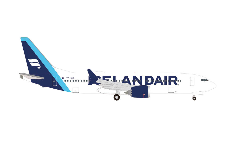 536752 Herpa Icelandair / アイスランド B737 Max 8 Jokulsarlon 新塗装 (cyan tail stripe) TF-ICE 1:500 完売しました。 Herpa 1:500 Icelandair / アイスランド航空 737 MAX8 亜鉛ダイキャスト製