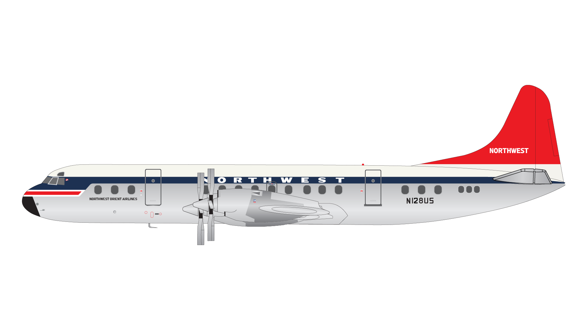 G2NWA1028 GEMINI 200 Northwest Orient L-188C Electra N128US polished belly 1:200 お取り寄せ