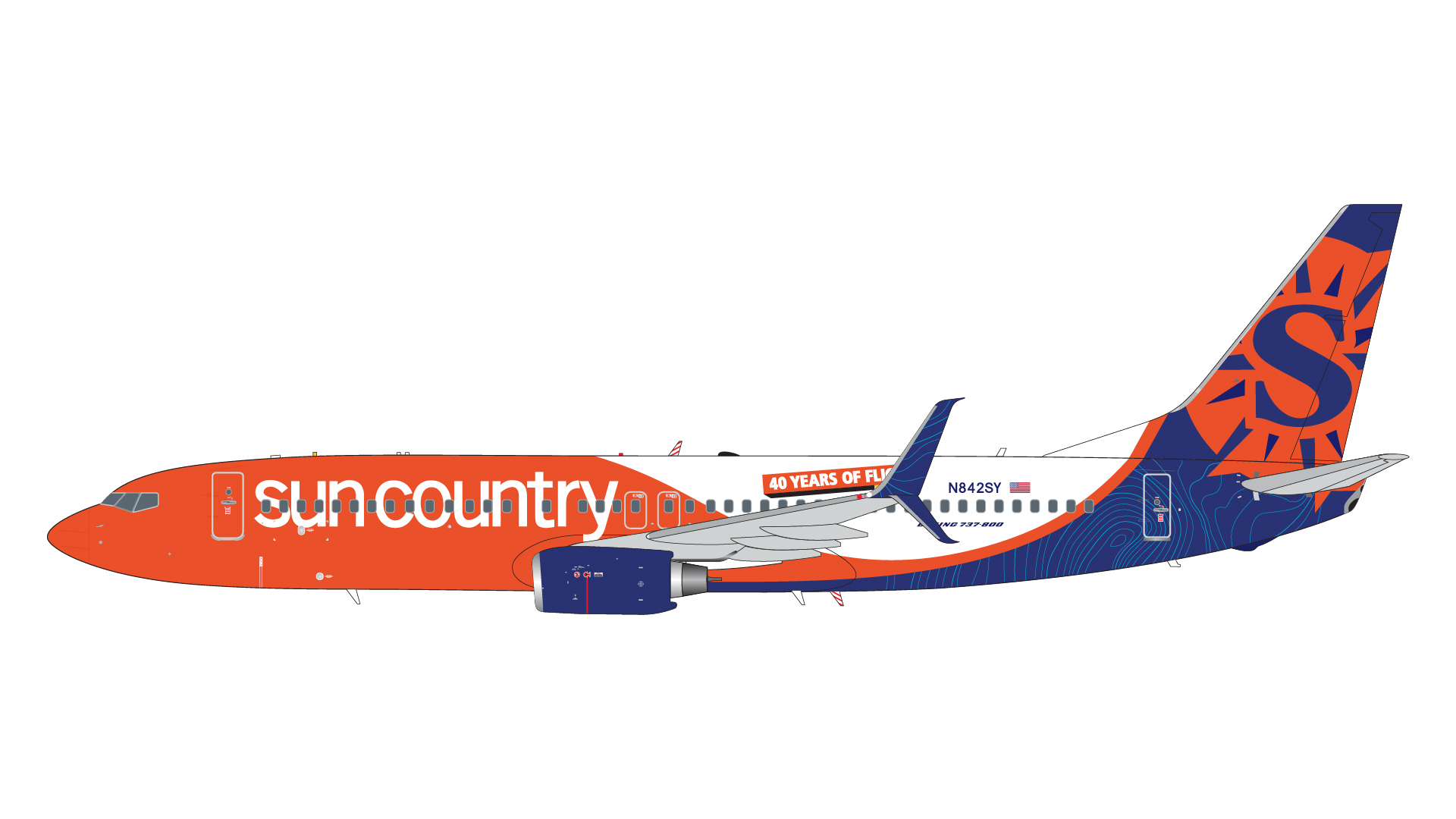 G2SCX1184 GEMINI 200 Sun Country Airlines / サンカントリー B737-800S N842SY 40 Years of Flight 1:200 完売しました。 GEMINI JETS 1:200 Sun Country Airlines / サンカントリー 737-800 亜鉛ダイキャスト製