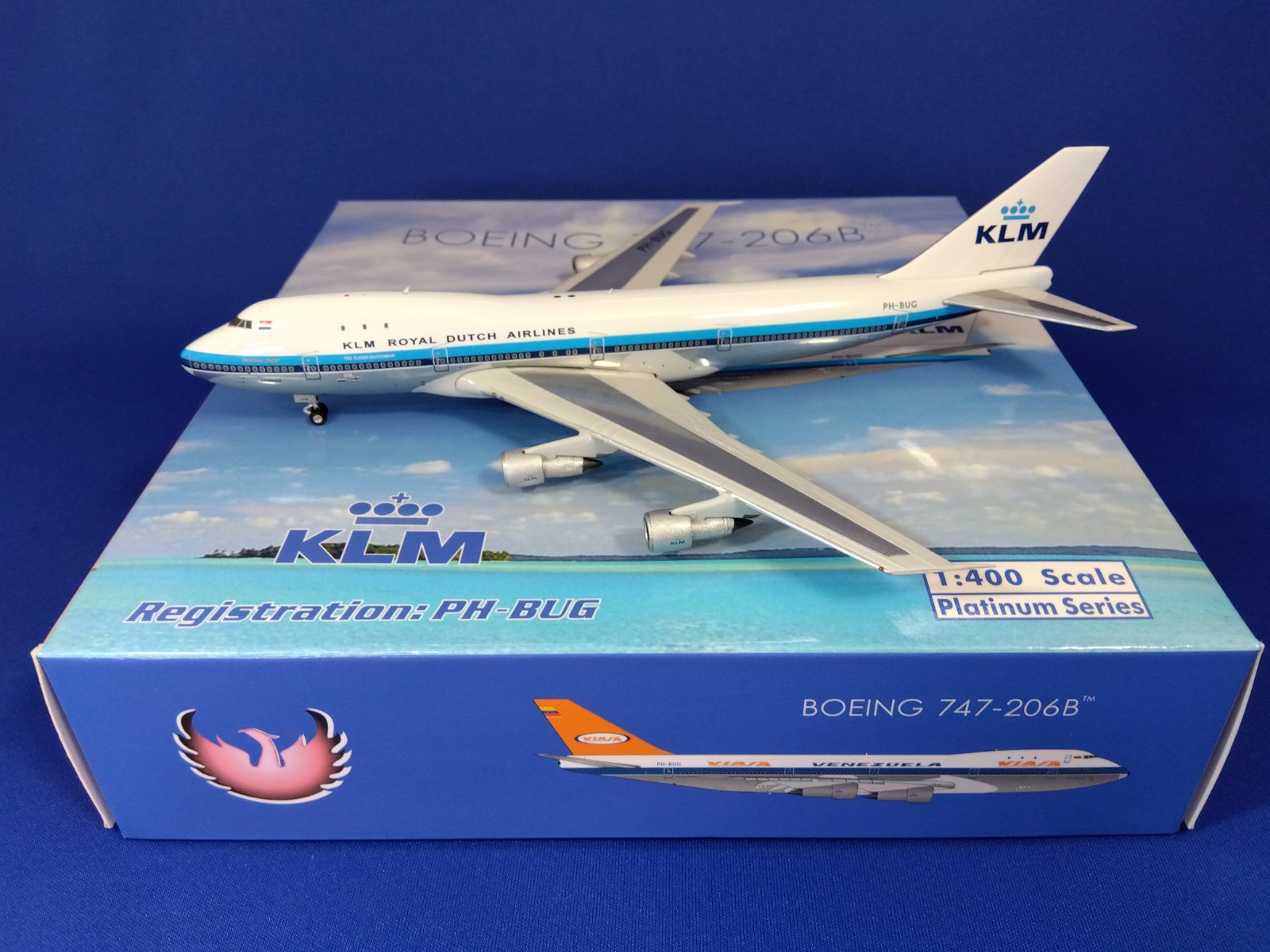 11681 Phoenix VIASA-KLM / ヴィアサ ＫＬＭオランダ航空 B747-200 PH-BUG 1:400 完売しました。 Phoenix 1:400 VIASA-KLM / ヴィアサ ＫＬＭオランダ航空 747-200 亜鉛ダイキャスト製