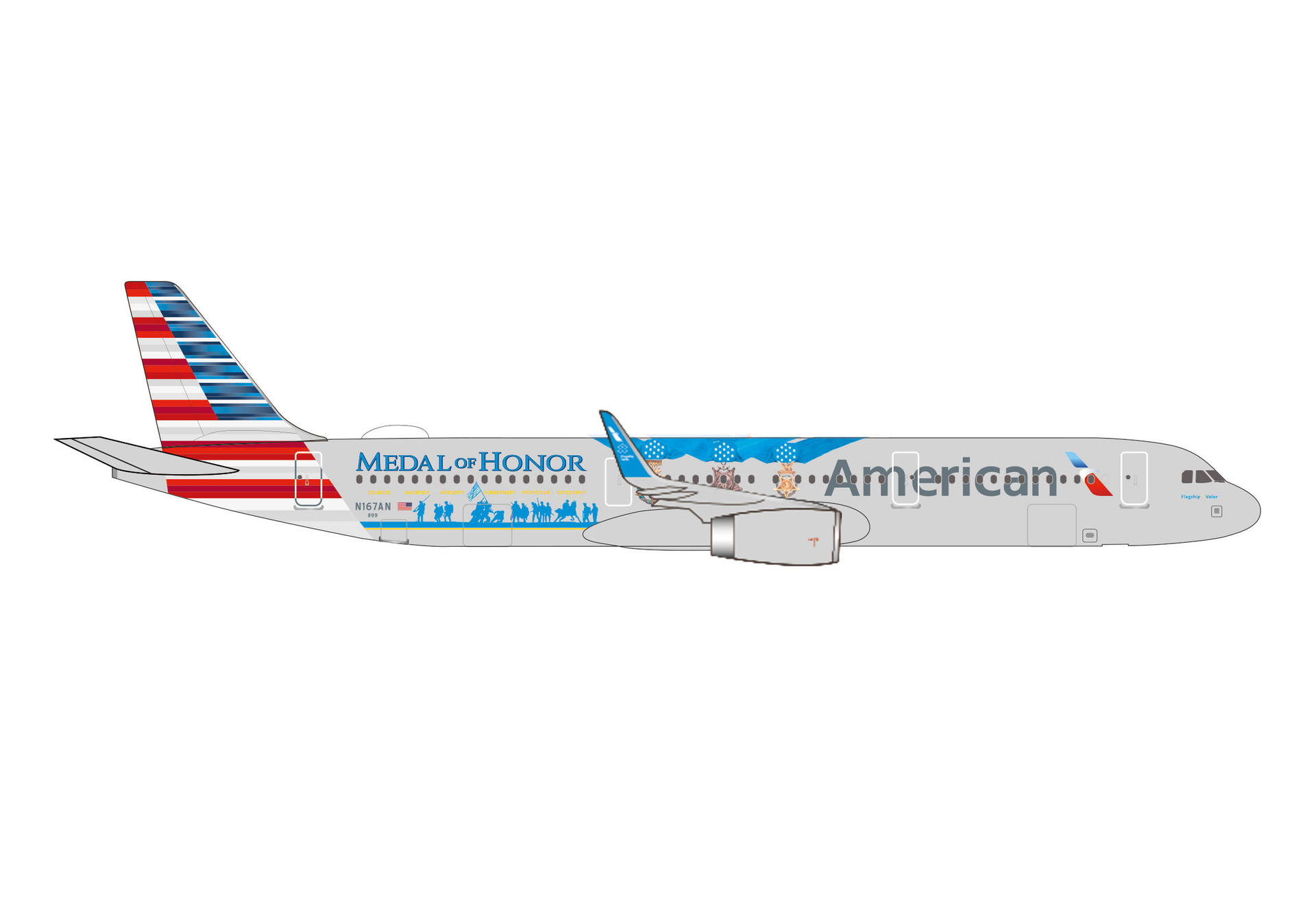 537162 Herpa American Airlines / アメリカン航空 A321 N167AN Medal of Honor “Flagship Valor” 1:500