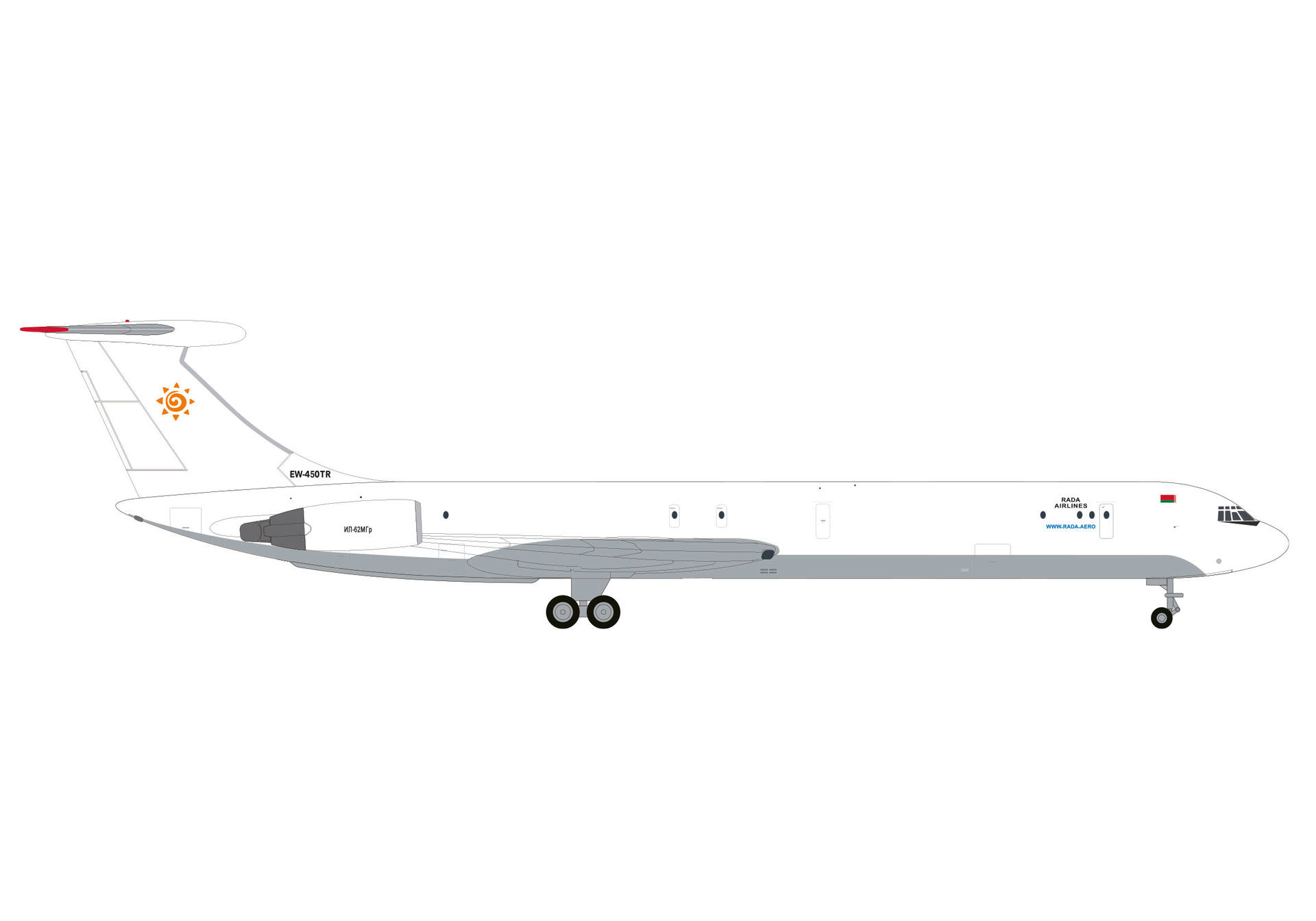 537308 Herpa Rada Airlines / ラーダ・エアラインズ IL-62MF EW-450TR 1:500 完売しました。
