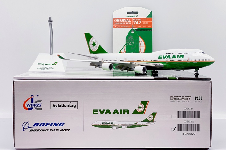 XX20321 JC WING EVA AIR / エバー航空/エヴァエア/長栄航空 + Limited Edition Aviationtag付属しません B747-400 B-16411 スタンド付 1:200 メーカー完売 JC WING 1:200 EVA AIR / エバー航空/エヴァエア/長栄航空 747-400 亜鉛ダイキャスト製