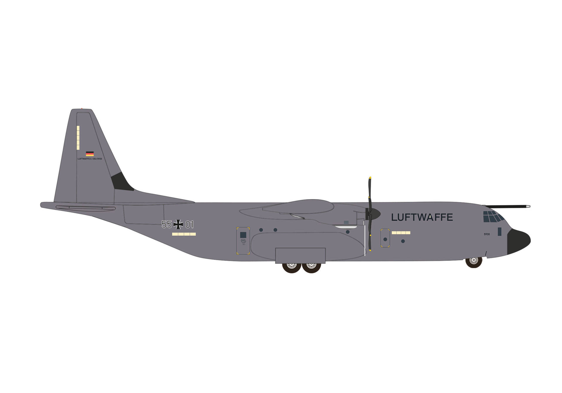 537438 Herpa Luftwaffe / ドイツ空軍 C-130J-30 55+01 German-French Air Transport Squadron 1:500 完売しました。 Herpa 1:500 Luftwaffe / ドイツ空軍 C-130 ハーキュリーズ 亜鉛ダイキャスト製