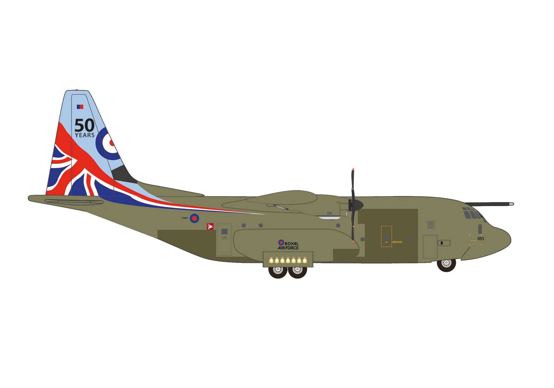 537445 Herpa Royal Air Force RAF / イギリス空軍 C-130J/C5 ZH883 第47飛行隊 C-130運用50周年記念 1:500 完売しました。