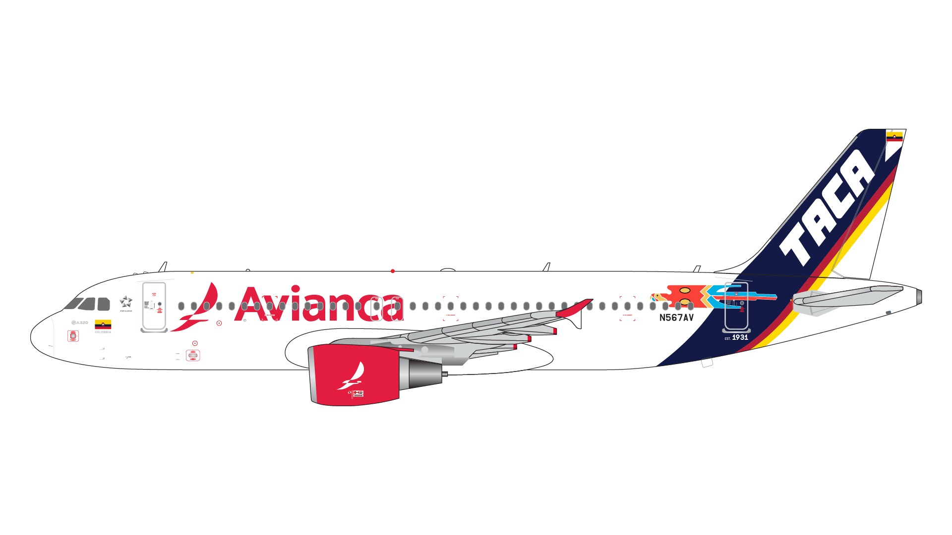 GJAVA2190 GEMINI JETS AVIANCA / アビアンカ航空 TACA retro livery A320-200 N567AV 1:400 GEMINI JETS 1:400 AVIANCA / アビアンカ航空 A320 亜鉛ダイキャスト製