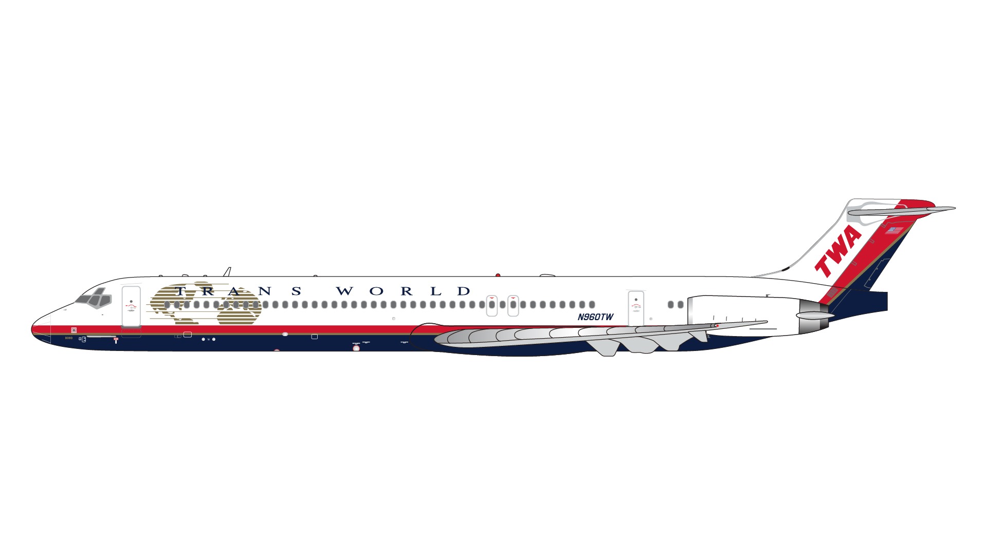 GJTWA1711 GEMINI JETS TWA Trans World Airlines / トランス・ワールド航空 final livery MD-82 N960TW 1:400 メーカー完売