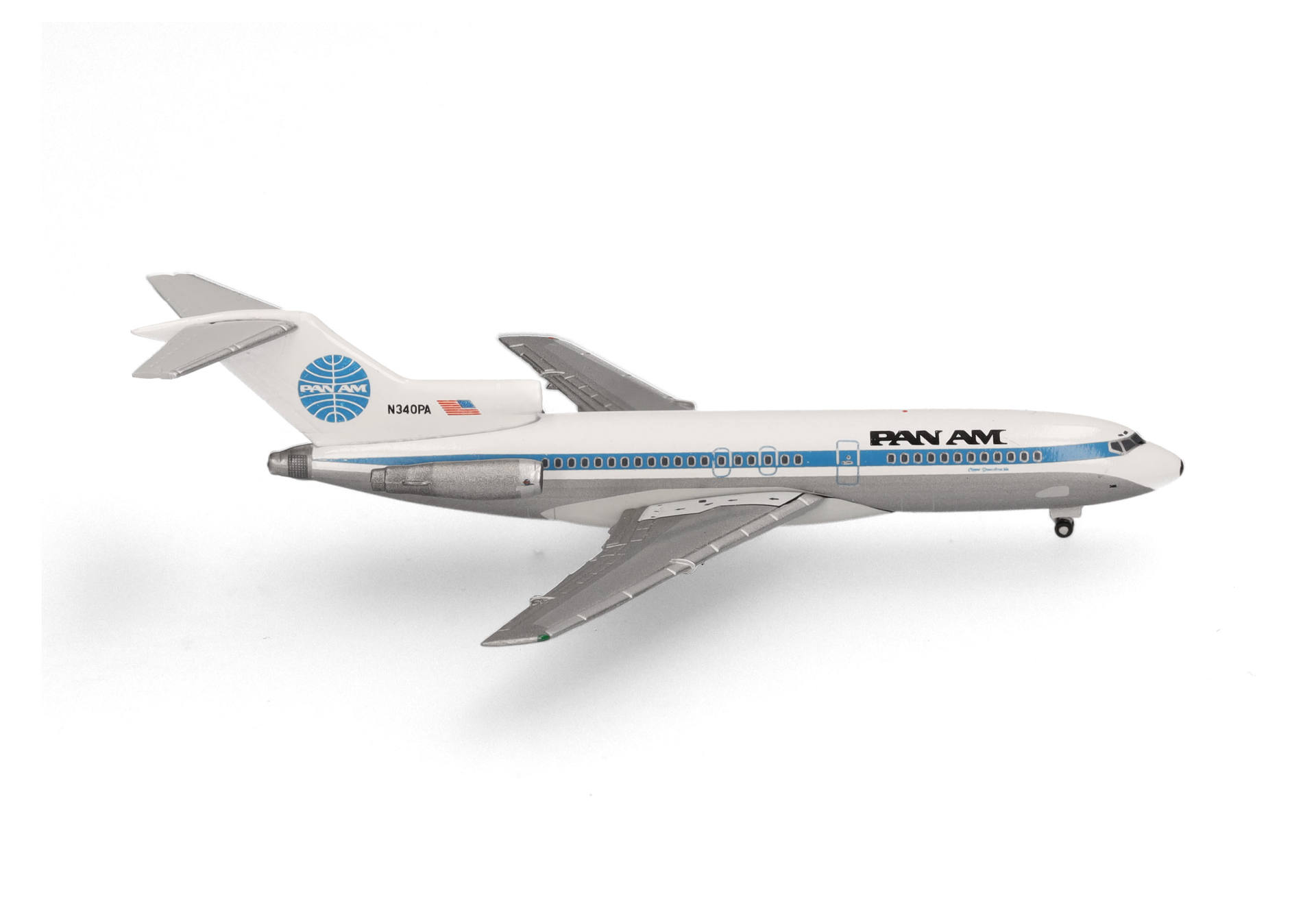 537285 Herpa Pan American Airways / パンアメリカン航空 B727-100 N340PA Clipper Düsendroschke 1:500 お取り寄せ