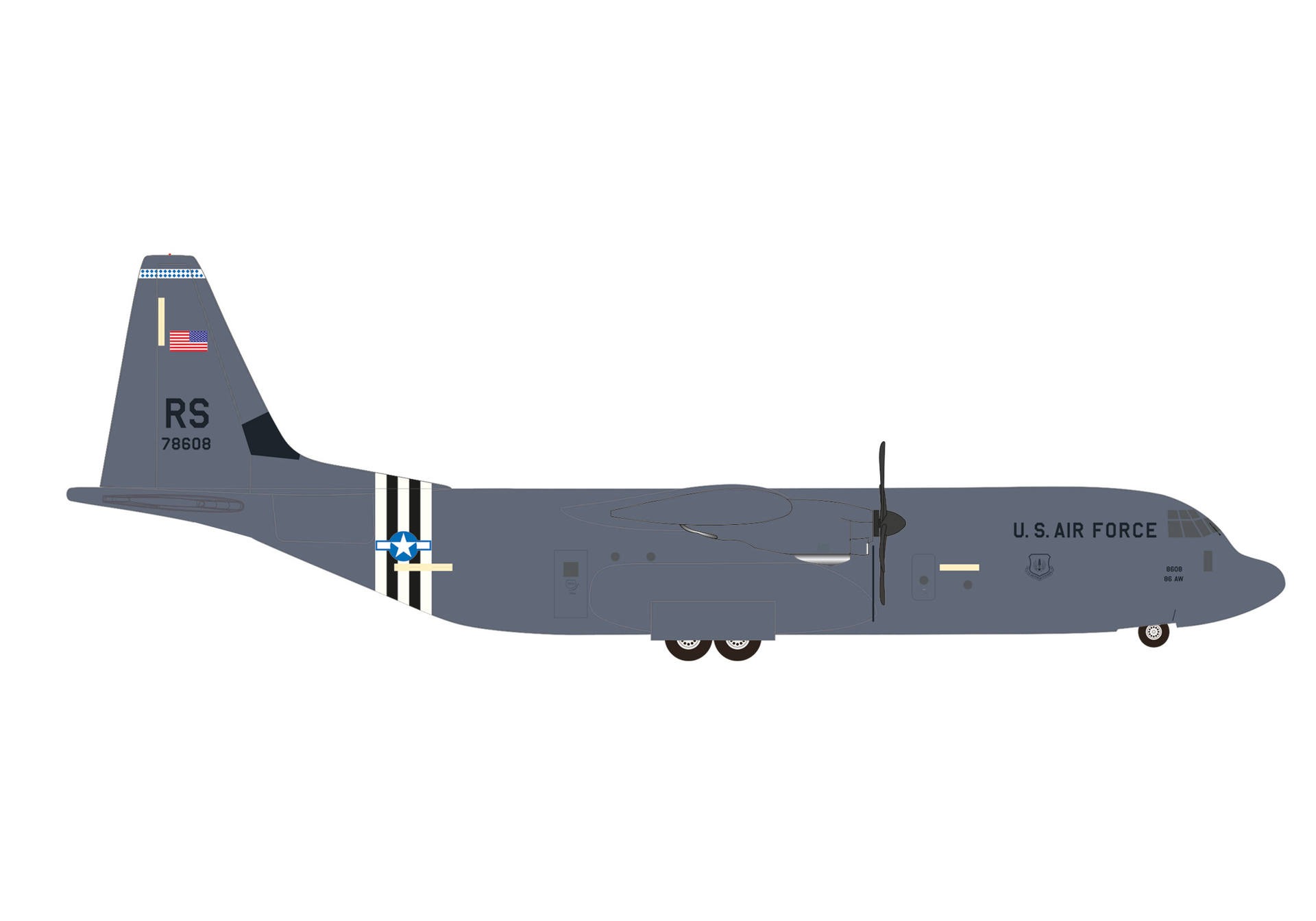 537452 Herpa U.S. Air Force / アメリカ空軍 C-130J-30 07-8608 37SQ ラムシュタイン空軍基地 1:500 完売しました。