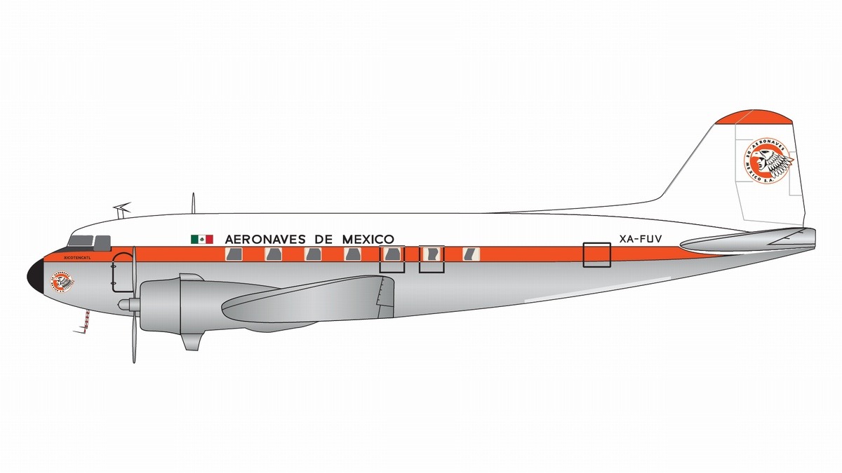 G2AMX1151 GEMINI 200 Aeronaves de Mexico / アエロナベス/アエロメヒコ DC-3 XA-FUV polished belly 1:200 完売しました。