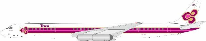 863TG1023 IN Flight200 Thai Airways / タイ国際航空 DC-8-63 HS-TGZ スタンド付き 1:200 メーカー完売 IN Flight200 1:200 Thai /タイ国際航空 DC-8 亜鉛ダイキャスト製