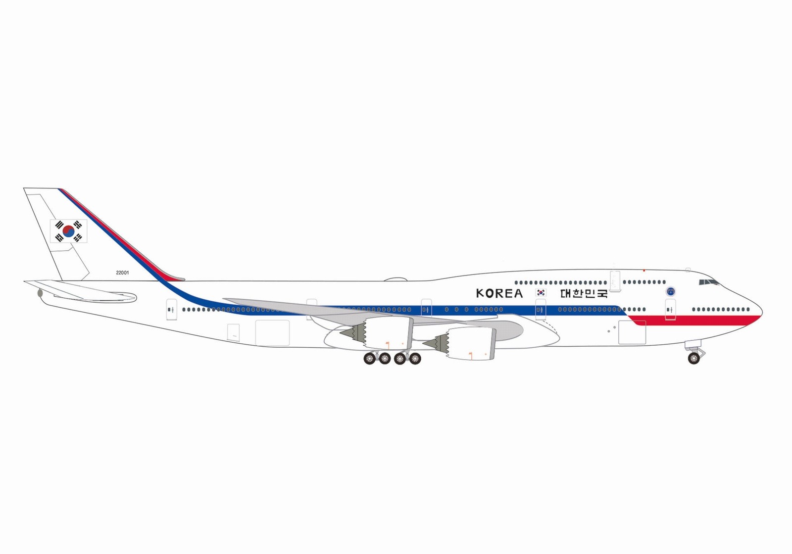 537513 Herpa Korean Air Force (ROKAF) / 韓国政府専用機 B747-8 BBJ 22001 1:500 完売しました。