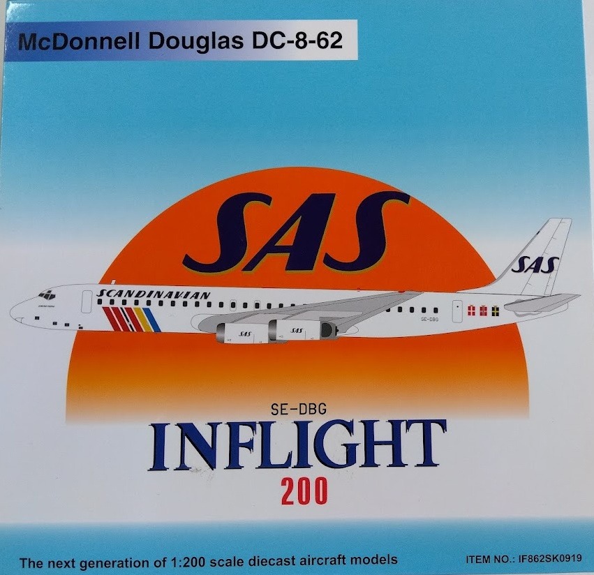 862SK0919 IN Flight200 SAS Scandinavian Airlines / スカンジナビア航空 DC-8-62 SE-DBG スタンド付き 1:200 完売しました。 IN Flight200 1:200 SAS Scandinavian Airlines / スカンジナビア航空 DC-8 亜鉛ダイキャスト製