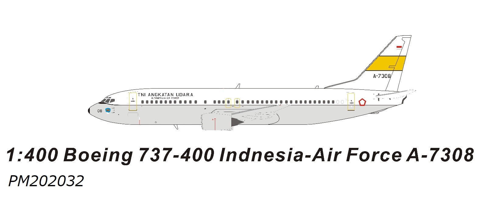 PM202032 PandaModel Indonesian Air Force / インドネシア空軍 B737-400 A-7308 1:400 完売しました。 Panda Models 1:400 Indonesian Air Force / インドネシア空軍 737-400 亜鉛ダイキャスト製