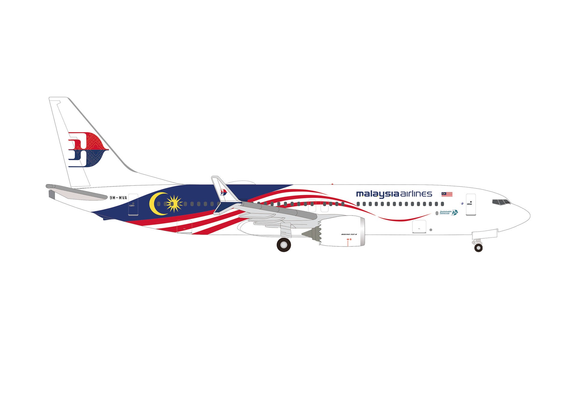 537780 Herpa Malaysia MAS / マレーシア航空 B737 Max8 9M-MVA 1:500 お取り寄せ Herpa 1:500 Malaysia Airlines MAS / マレーシア航空 737 MAX8 亜鉛ダイキャスト製