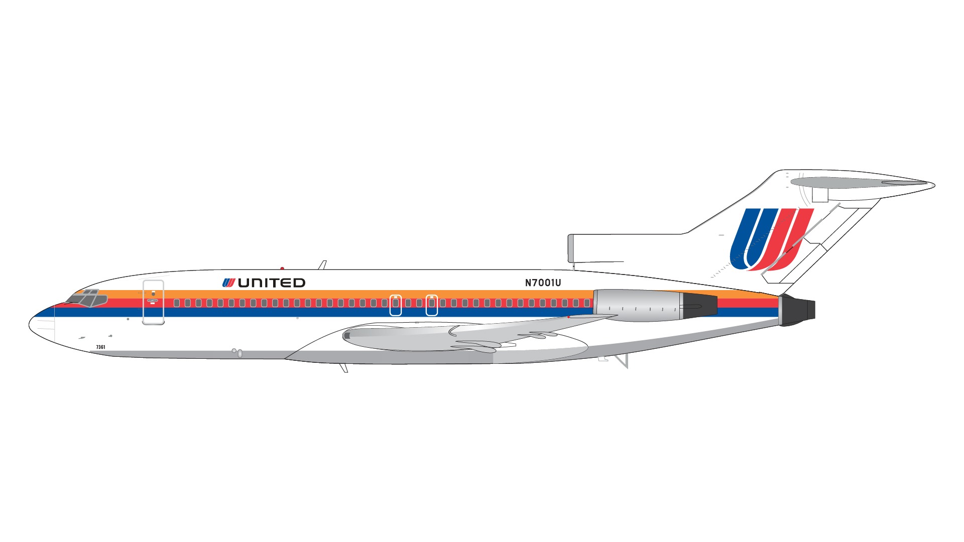 G2UAL948 GEMINI 200 United Airlines / ユナイテッド航空 B727-100 N7001U Saul Bass livery 1:200 完売しました。