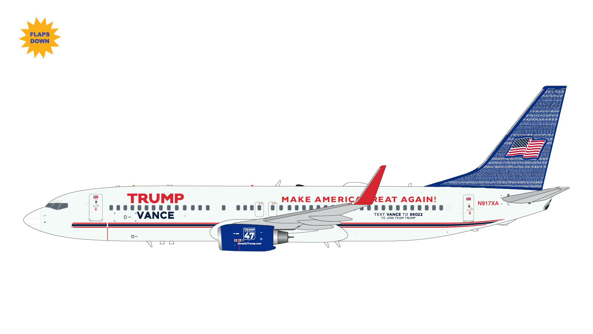 G2TRU1372F GEMINI 200 Trump-Vance Campaign / トランプ・ヴァンス陣営 B737-800W flaps down N917XA  1:200 完売しました。