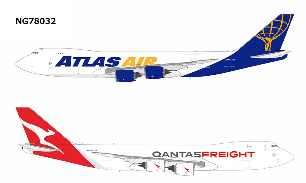 NG78032 NG MODELS ATLAS AIR / アトラス航空 (Qantas Freight) fantasy hybrid colors B747-8F N856GT 1:400 完売しました。