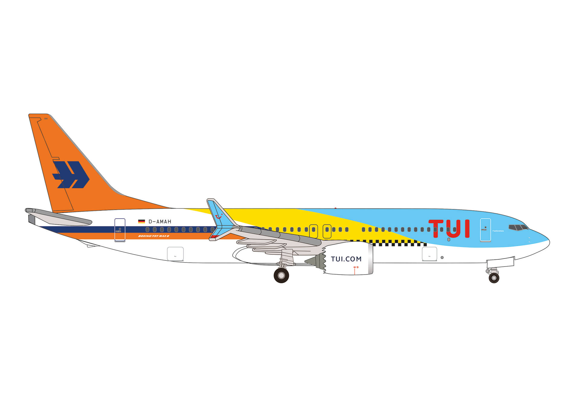 538411 Herpa TUI Airlines / TUI航空 B737 MAX8 D-AMAH 50 Years Fuerteventura 1:500 お取り寄せ Herpa 1:500 TUI Airlines / TUI航空 737 MAX8 亜鉛ダイキャスト製