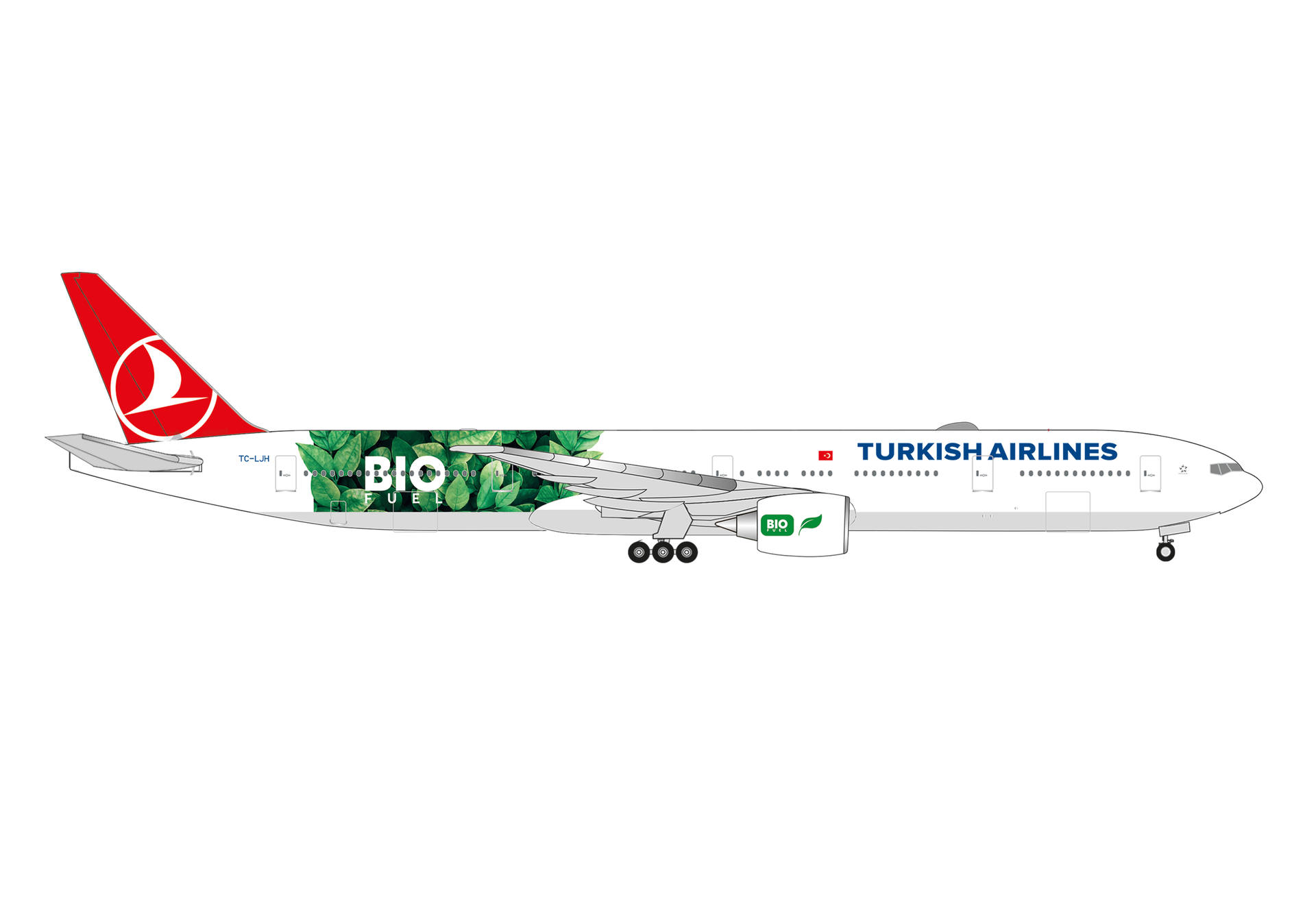 538442 Herpa Turkish Airlines / トルコ航空/ターキッシュ エアラインズ B777-300ER TC-LJH Bio Fuel 1:500 お取り寄せ