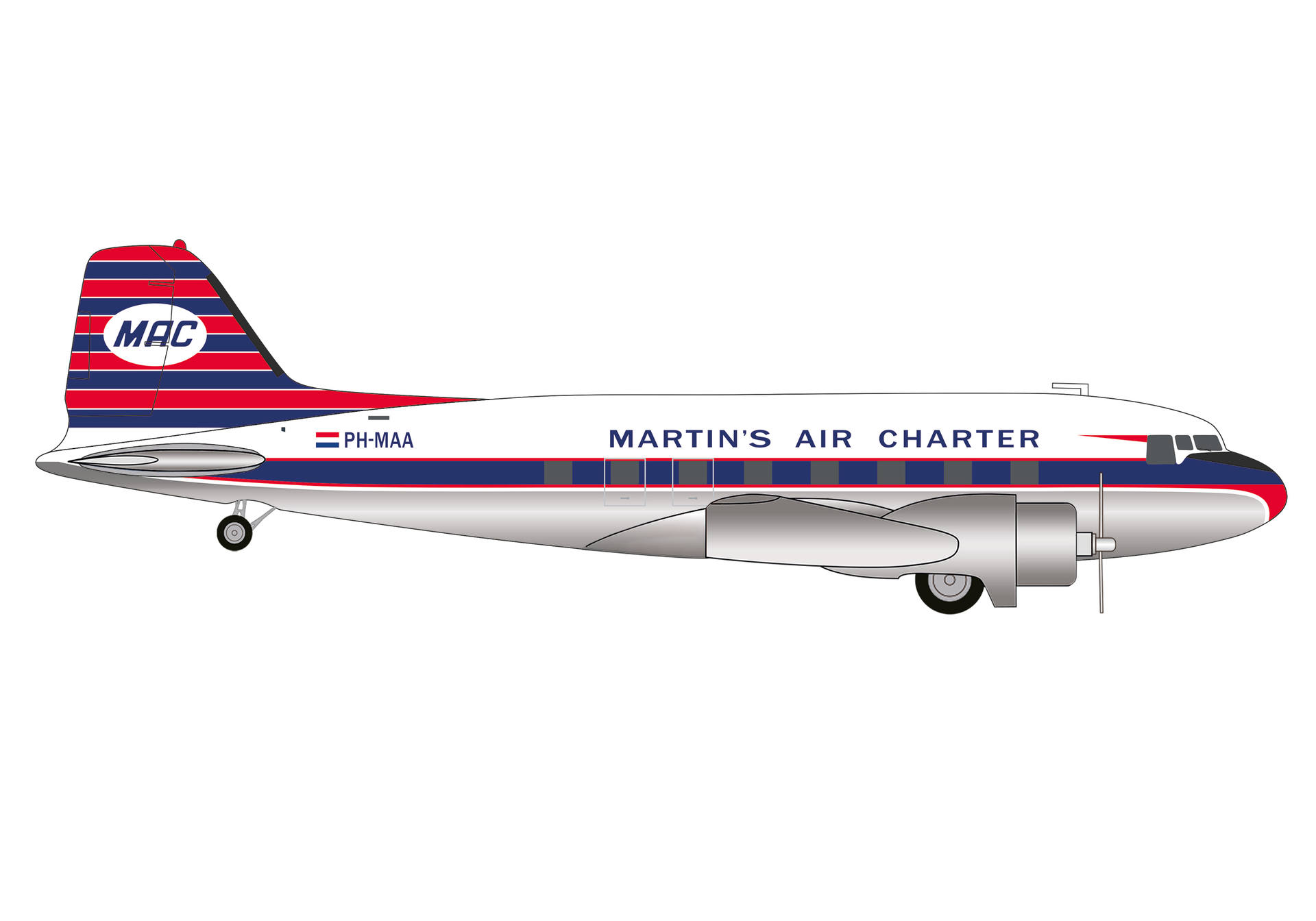 573566 Herpa Martin's Air Charter(MAC) / マーティンズ・エア・チャーター DC-3 PH-MAA 1:200 完売しました。