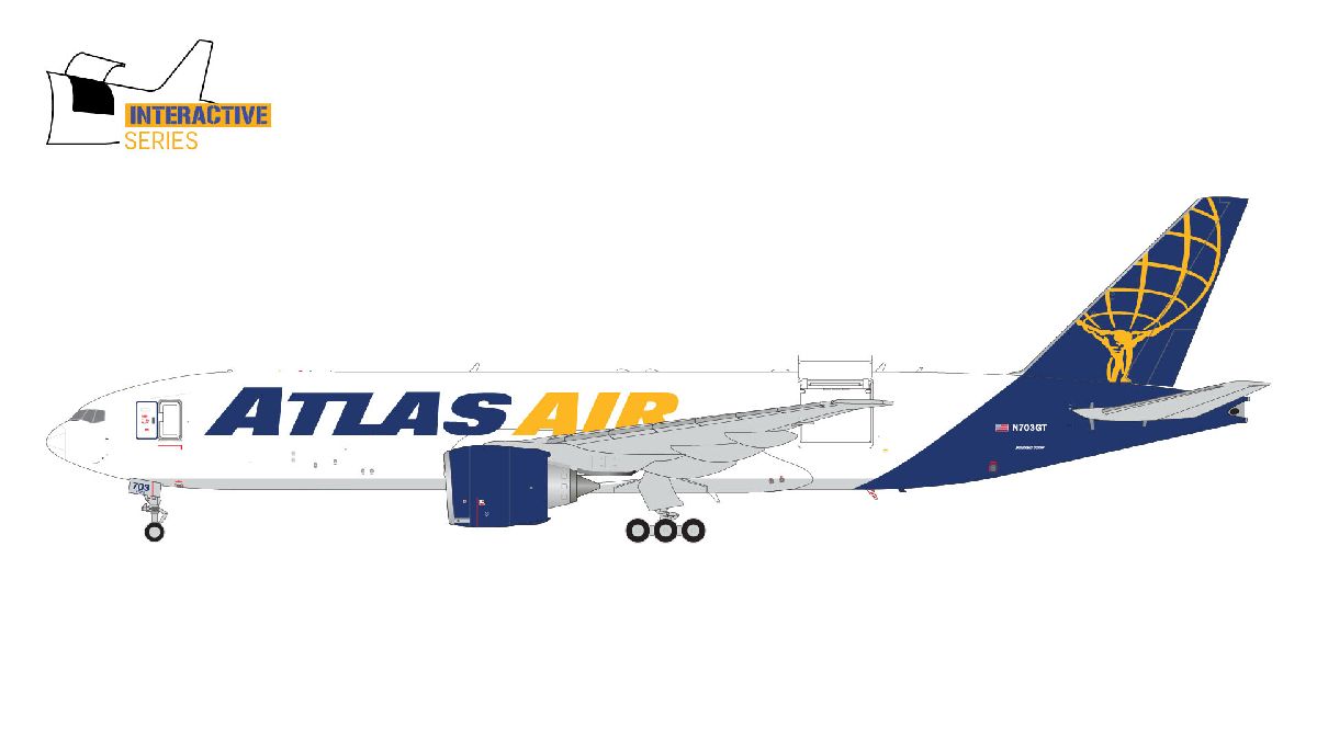 G2GTI1381 GEMINI 200 ATLAS AIR / アトラス航空 B777-200LRF N703GT  Interactive Series 開閉選択式 1:200 お取り寄せ GEMINI JETS 1:200 ATLAS Air / アトラス航空 777-200F 亜鉛ダイキャスト製