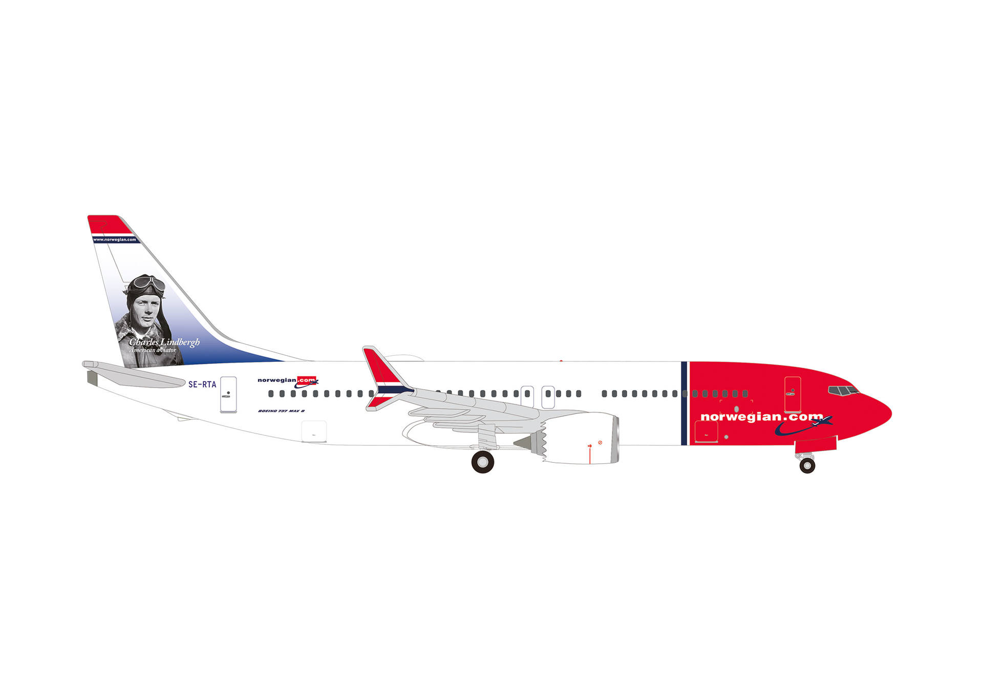 535229-001 Herpa NORWEGIAN / ノルウェージャン・エアシャトル B737 Max8 SE-RTA Charles Lindbergh 1:500 お取り寄せ