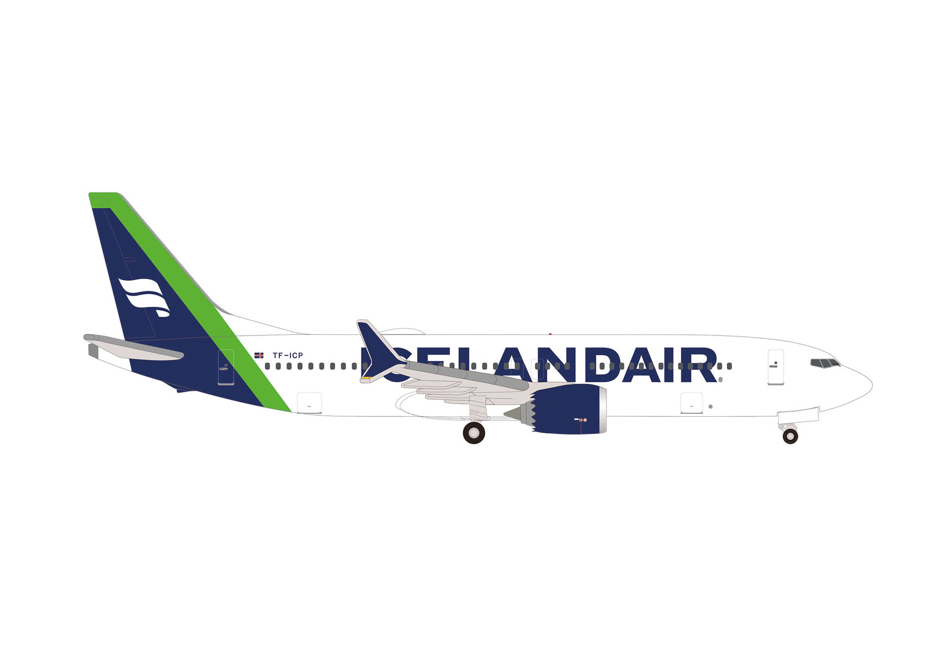 538466 Herpa Icelandair / アイスランド航空 B737 Max8 TF-ICP green tail stripe 