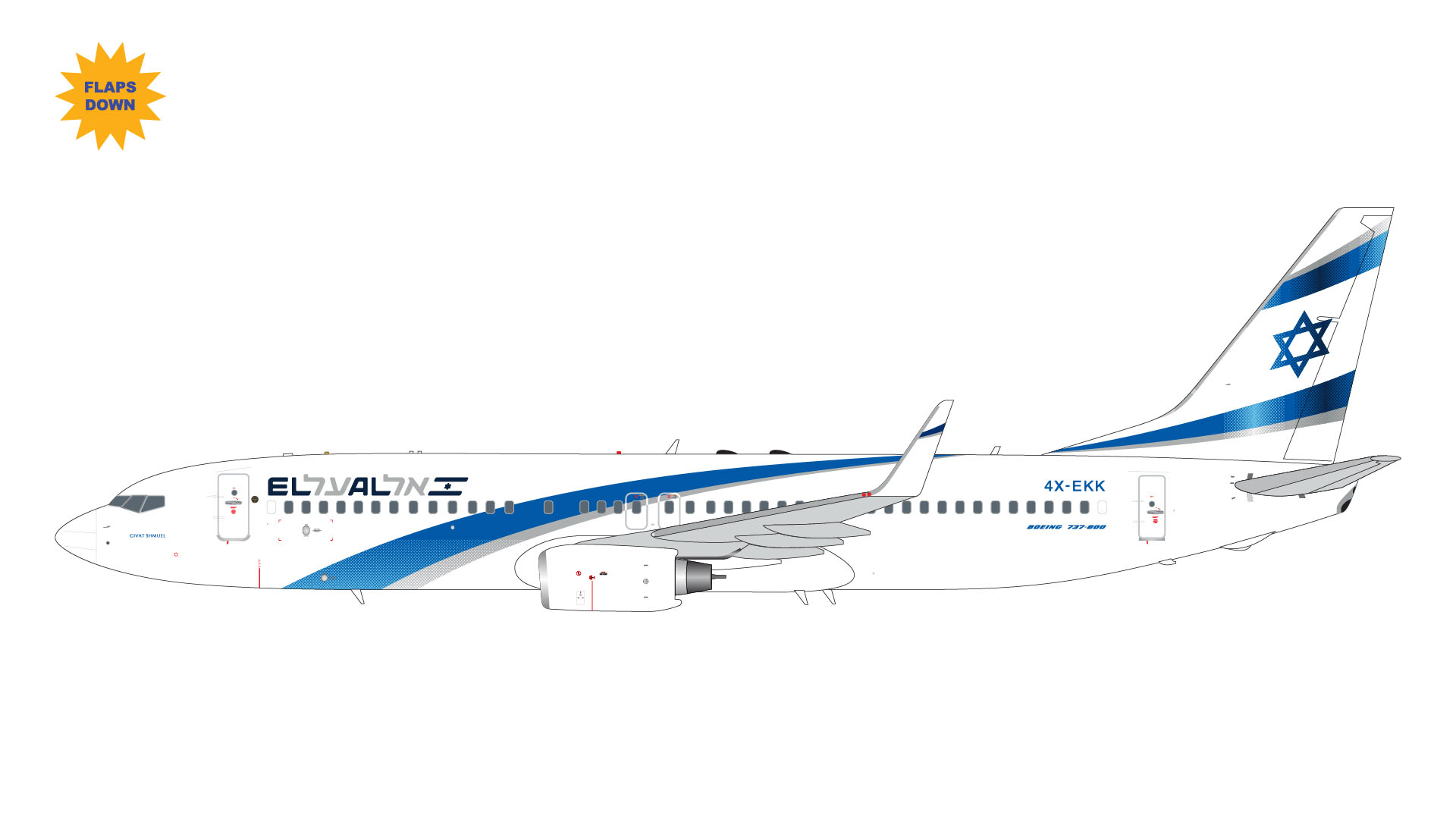 G2ELY1360F GEMINI 200 ELAL / エル・アル航空/イスラエル B737-800W 4X-EKK flaps down; upgraded stand 1:200 お取り寄せ