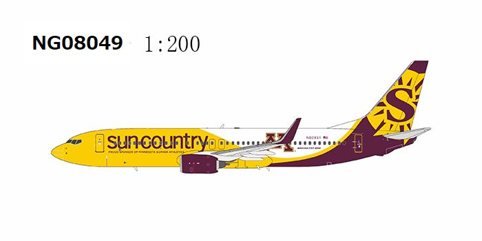 NG08049 NG MODELS Sun Country Airlines / サンカントリー New Golden Gophers livery B737-800/w N809SY 1:200 完売しました。 NG MODELS 1:200 Sun Country Airlines / サンカントリー 737-800 亜鉛ダイキャスト製