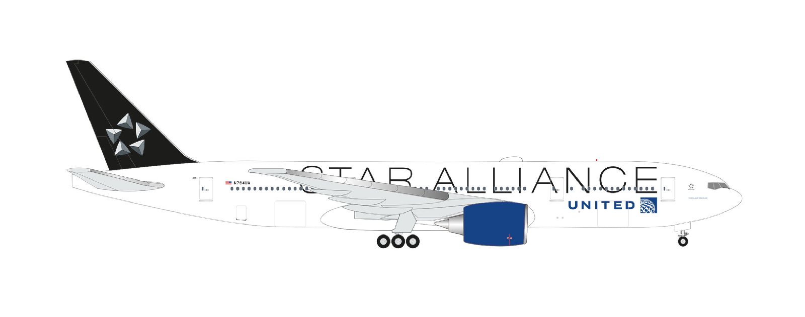 538589 Herpa United Airlines / ユナイテッド航空 B777-200 N794UA Star Alliance 1:500 完売しました。