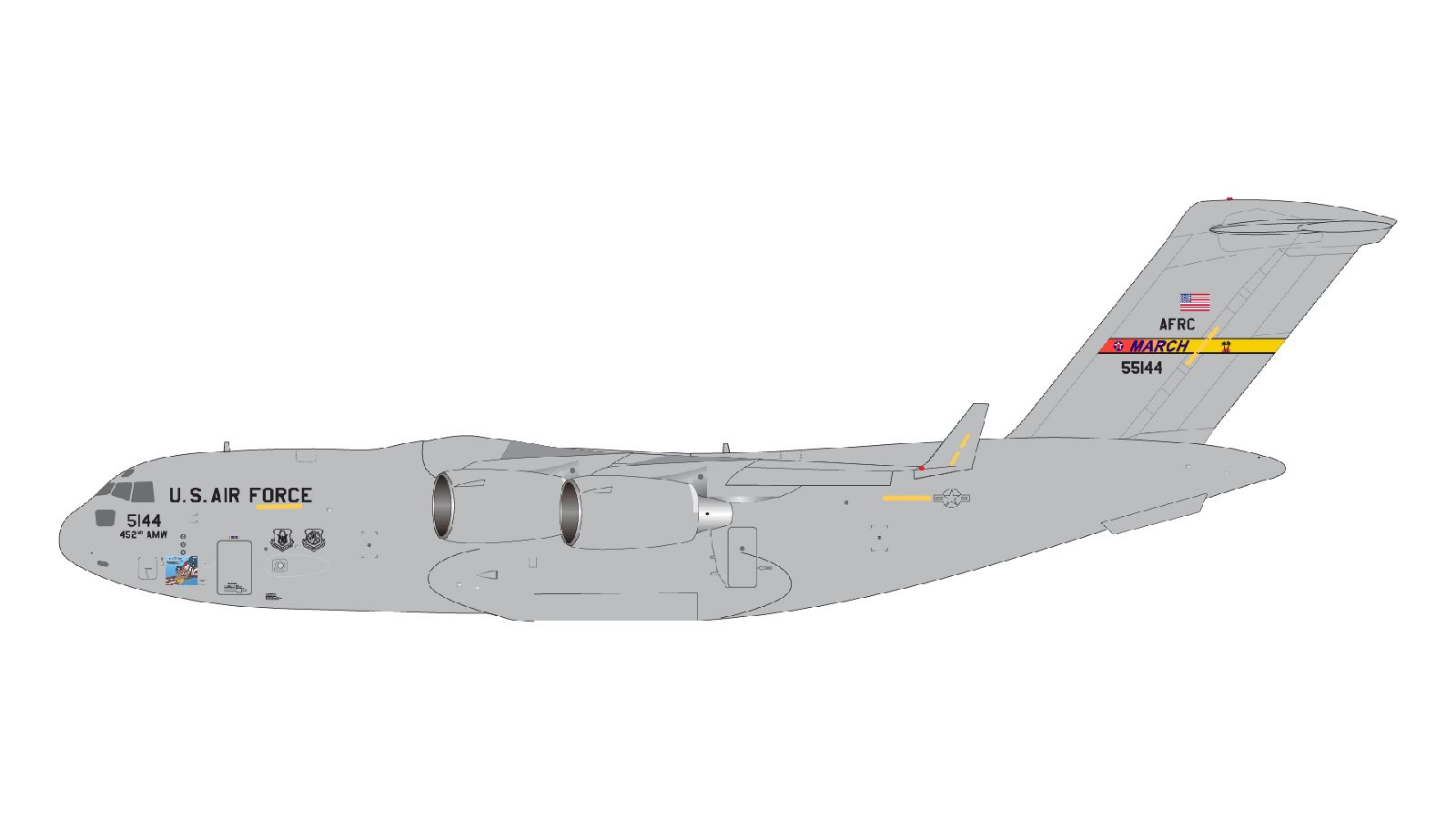 G2AFO1392 GEMINI 200 U.S. Air Force / アメリカ空軍 C-17 05 5144 March AFB スタンド付 1:200 お取り寄せ