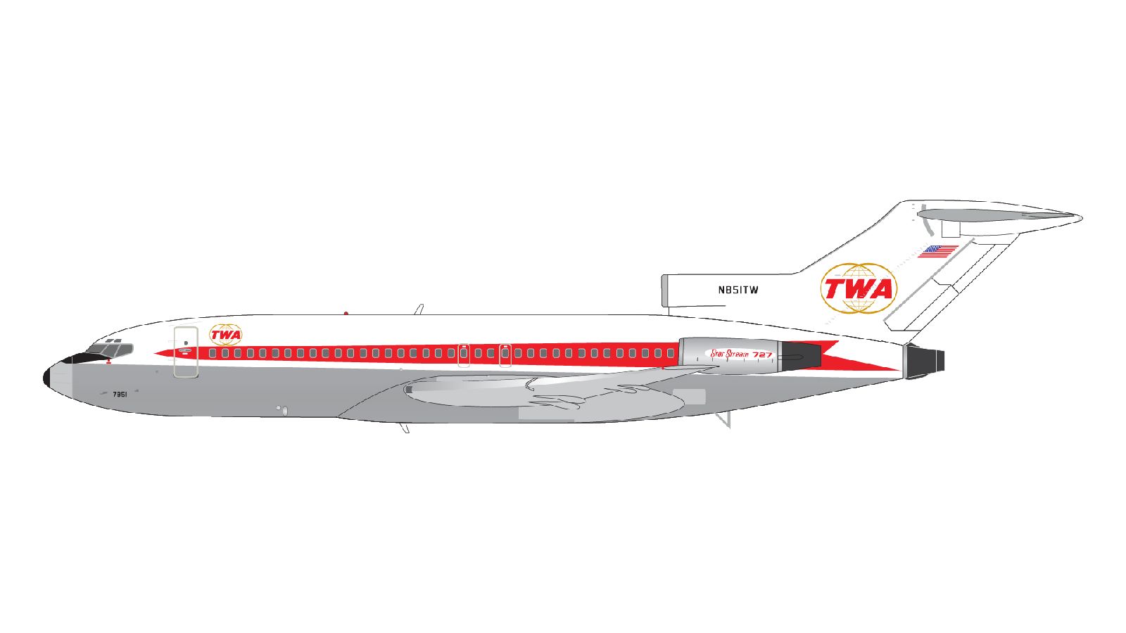 G2TWA946 GEMINI 200 TWA Trans World Airlines / トランス・ワールド航空 B727-100 N851TW Star Stream livery アップグレードスタンド付 1:200 完売しました GEMINI JETS 1:200 TWA Trans World Airlines / トランス・ワールド航空 727-100 亜鉛ダイキャスト製
