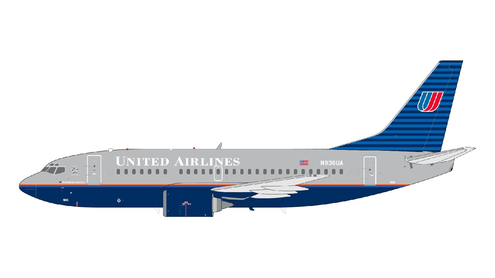 G2UAL312 GEMINI 200 United Airlines / ユナイテッド航空 B737-500 N936UA battleship livery スタンド付 1:200 お取り寄せ GEMINI JETS 1:200 United Airlines / ユナイテッド航空 737-500 亜鉛ダイキャスト製