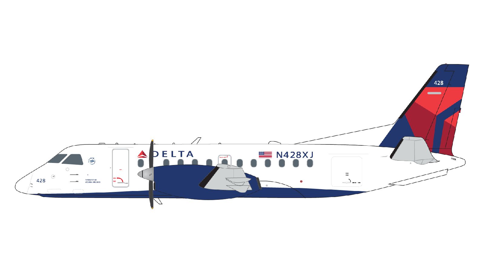 G2DAL1340 GEMINI 200 Delta Connection / デルタ・コネクション Saab 340B N428XJ  スタンド付 1:200 お取り寄せ GEMINI JETS 1:200 Delta Connection / デルタ・コネクション Saab 340 亜鉛ダイキャスト製