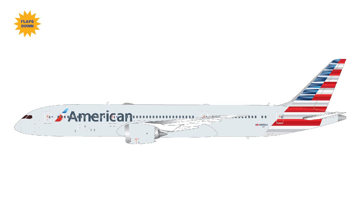 G2AAL1411F GEMINI 200 American Airlines / アメリカン航空 B787-9 flaps down N836AA  スタンド付 1:200 お取り寄せ