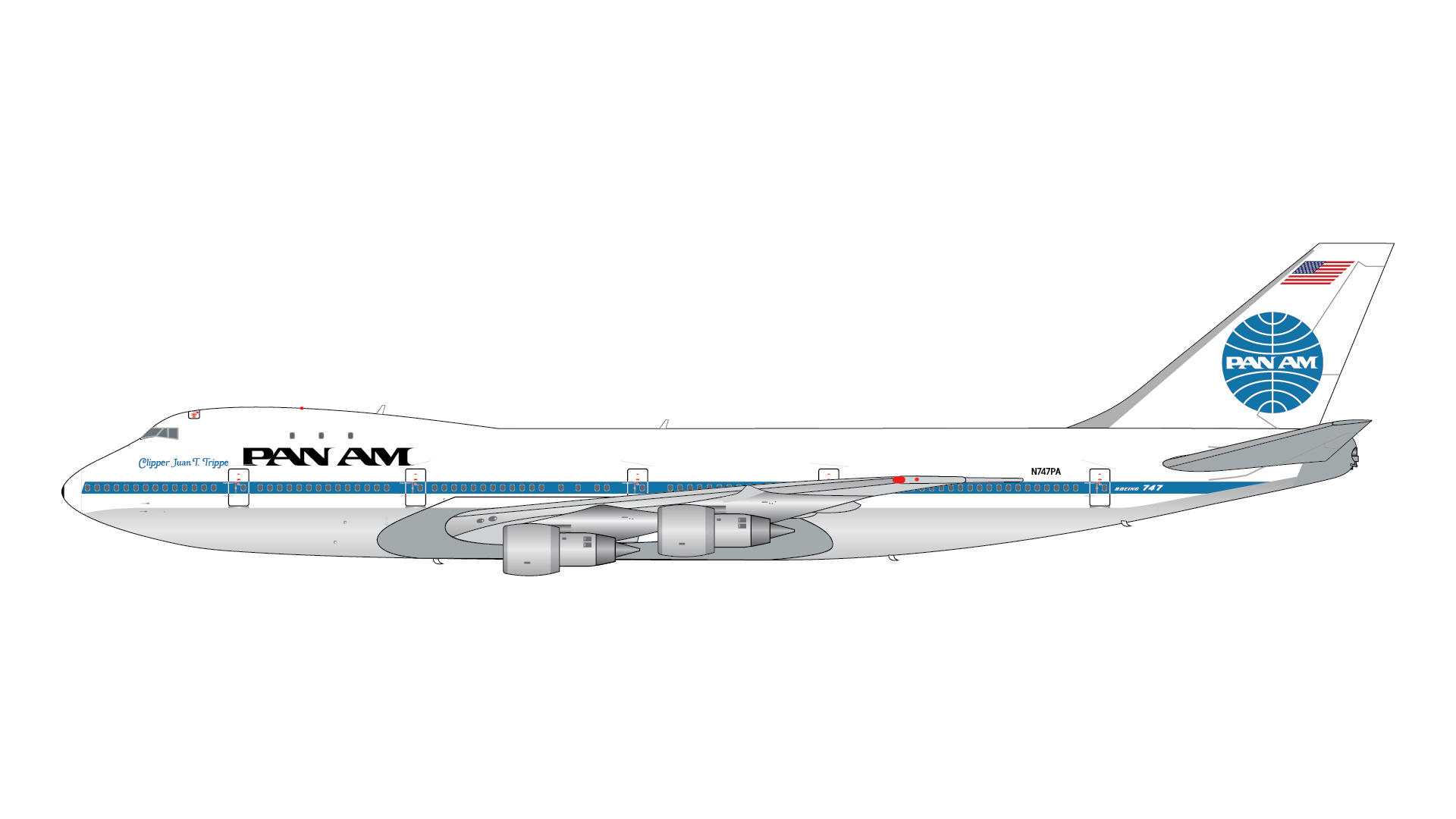 G2PAA1248 GEMINI 200 Pan American Airways / パンアメリカン航空 B747-100 N747PA Clipper Juan T. Trippe 1970s スタンド付 1:200 お取り寄せ