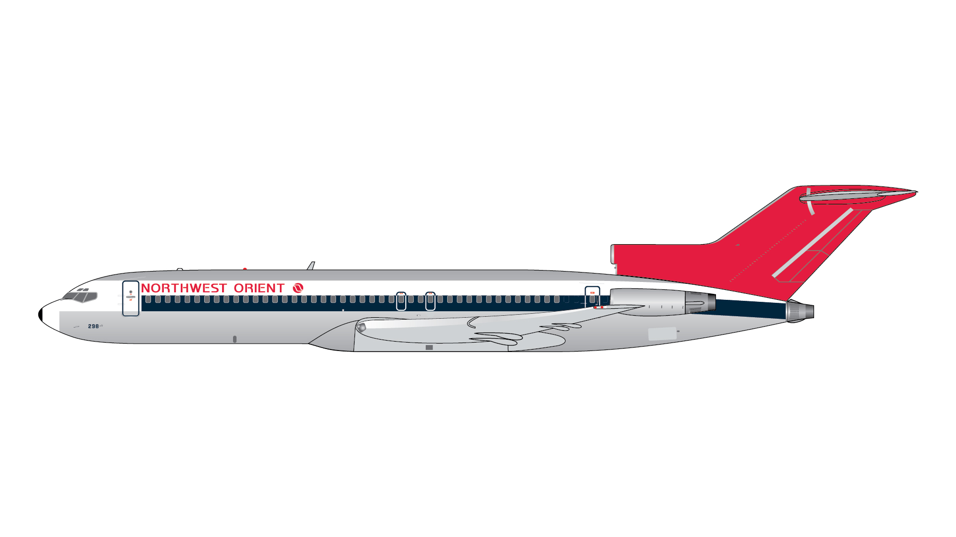 GJNWA2354 GEMINI JETS Northwest Orient Airlines / ノースウエストオリエント 1980s polished B727-200/Adv. N298US 1:400