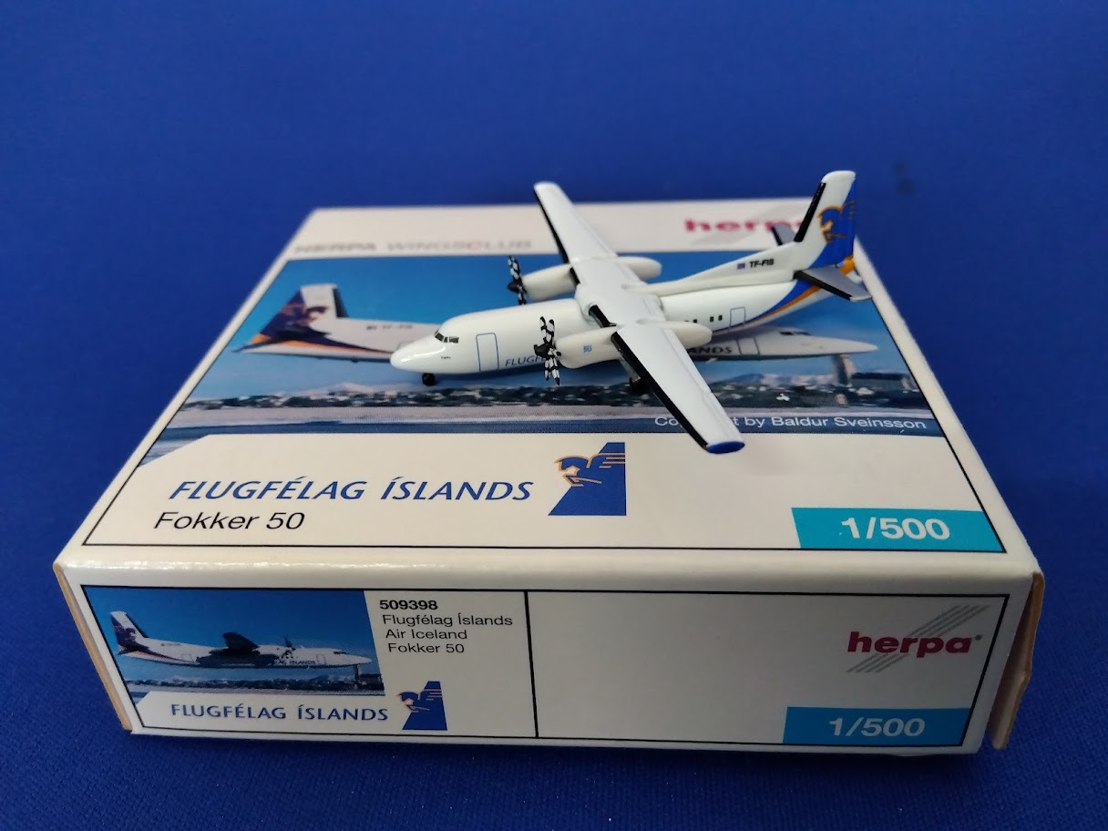 509398 Herpa Flugfelag Islands / エア・アイスランド F-50 TF-FIS CLUBMODELS 1:500 完売しました Herpa 1:500 Flugfelag Islands / エア・アイスランド Fokker 50 亜鉛ダイキャスト製