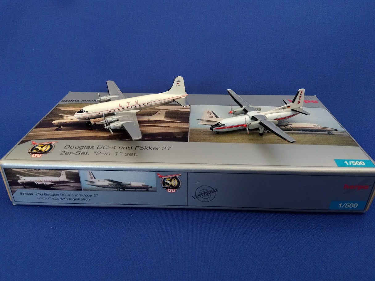 514644 Herpa LTU International / LTUインターナショナル DC-4 & F-27 2機ｾｯﾄ D-AMIR & D-BAKE 2機ｾｯﾄ 1:500 完売しました。 Herpa 1:500 LTU International / LTUインターナショナル セット 亜鉛ダイキャスト製