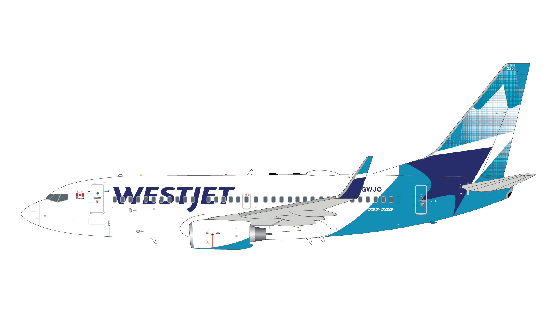 G2WJA1431 GEMINI 200 WestJet Airlines / ウエストジェット B737-700W C-GWJO  スタンド付 1:200 お取り寄せ