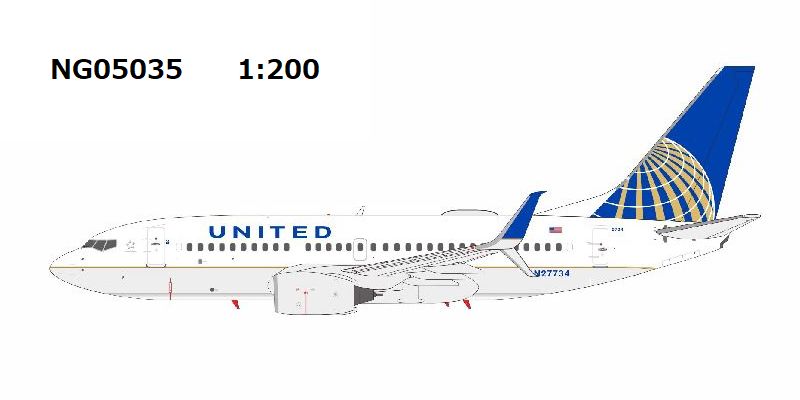 NG05035 NG MODELS United Airlines / ユナイテッド航空 CO-UA merged livery; with scimitar winglets B737-700/w N27734 1:200 お取り寄せ