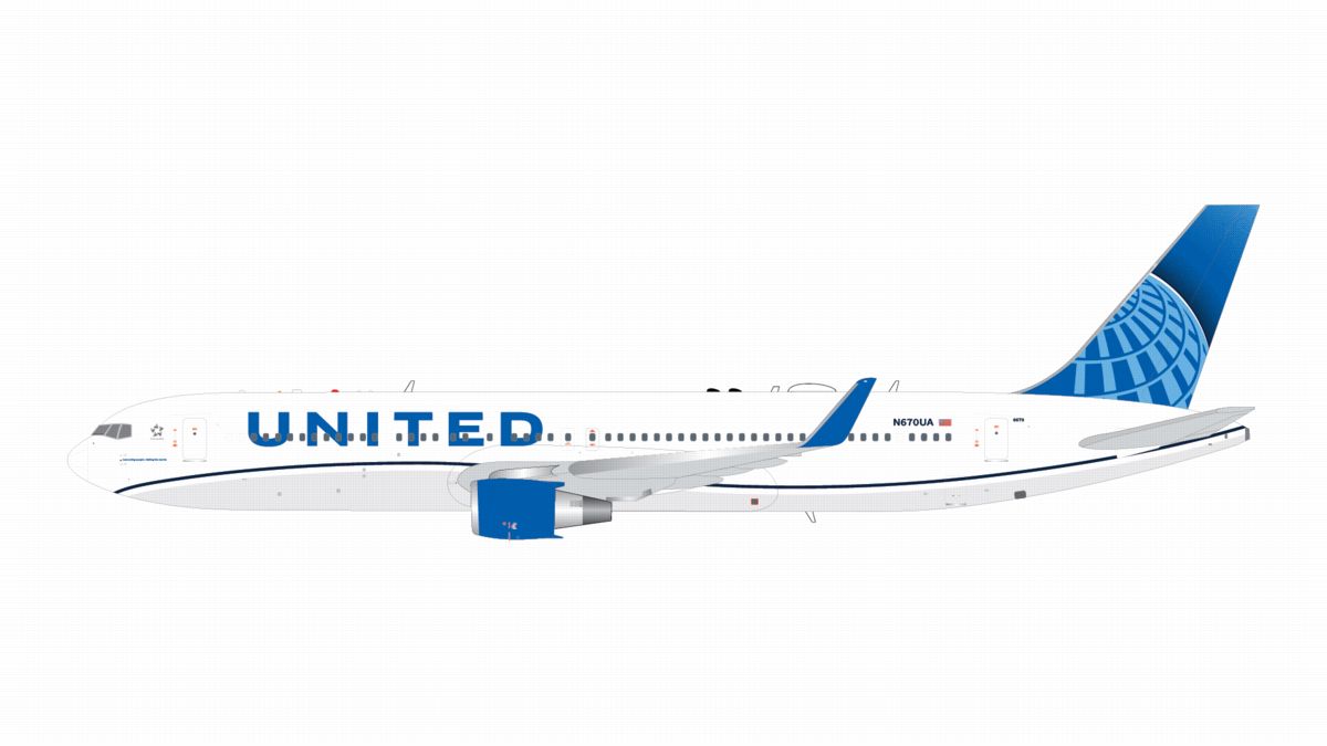 G2UAL1257 GEMINI 200 United Airlines / ユナイテッド航空 B767-300ER(W) N670UA  スタンド付 1:200 お取り寄せ