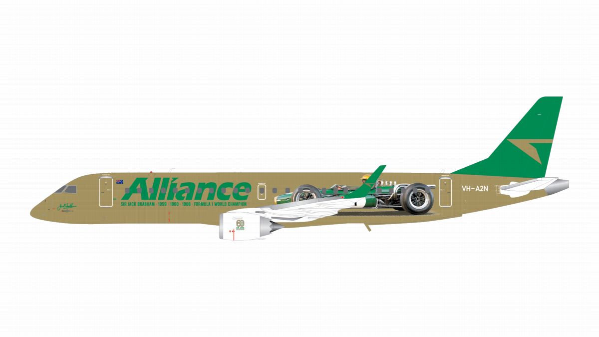 GJUTY2405 GEMINI JETS Alliance Airlines / アライアンス航空 Sir Jack Brabham Formula 1 race car E190 VH-A2N 1:400 お取り寄せ GEMINI JETS 1:400 Alliance Airlines / アライアンス航空 E190 亜鉛ダイキャスト製