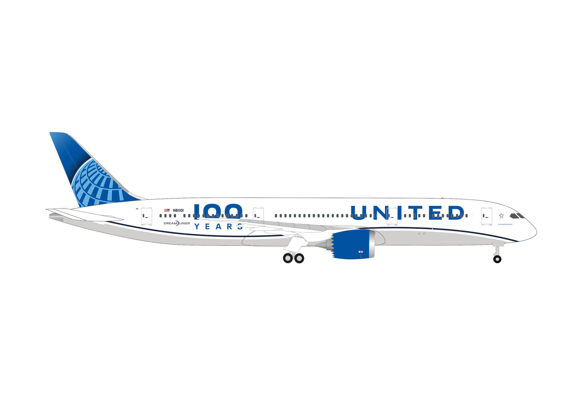 539050 Herpa United Airlines / ユナイテッド航空 B787-9 N61101 100 Years 1:500 予約