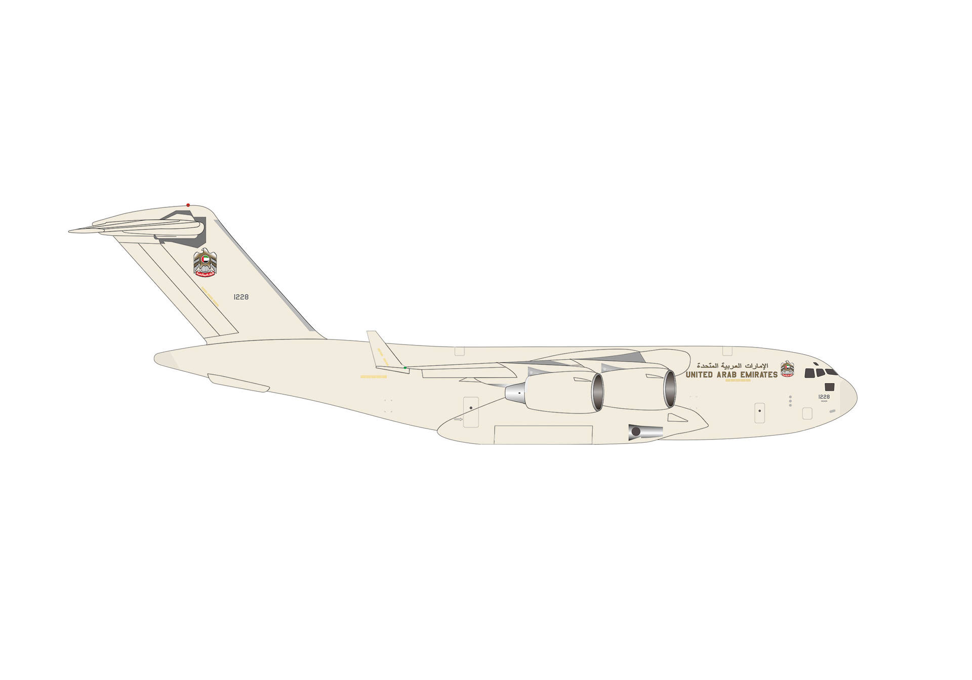 539395 Herpa United Arab Emirates Air Force / UAE空軍/アラブ首長国連邦空軍 C-17A 1228 15th 空輸飛行隊, アブダビ/ ザイード国際空港 砂漠カラー 1:500 予約