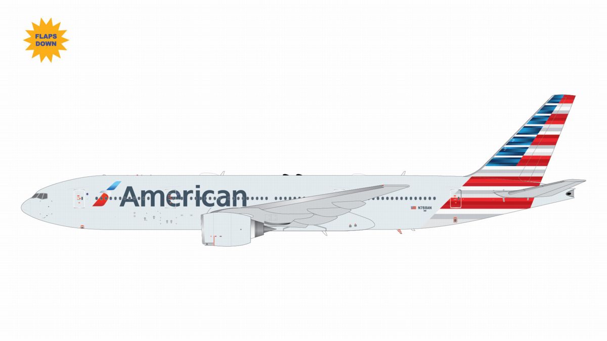 G2AAL1414F GEMINI 200 American Airlines / アメリカン航空 B777-200ER flaps down N788AN  スタンド付 1:200 お取り寄せ