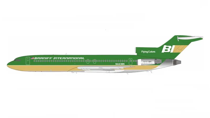 722BI0526 IN Flight200 Braniff International Airways / ブラニフ航空 727-200/Adv N443BN スタンド付き 1:200 予約